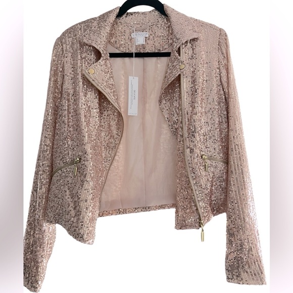 VENUS Jackets & Blazers - NWT Venus Blush Pink Sequin with Gold Hardware Zip Jacket